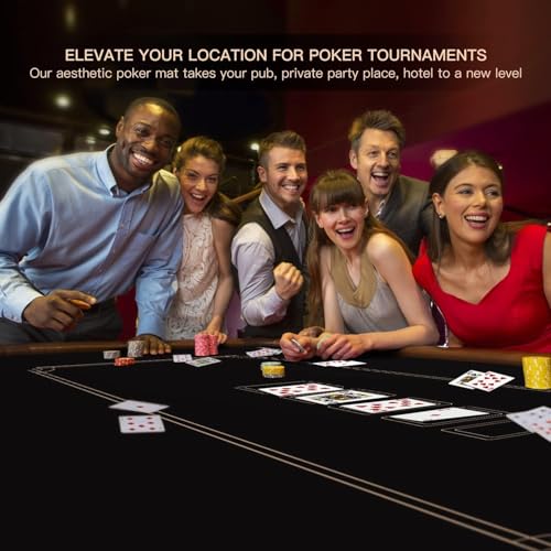 OUTLETISSIMO® Pokermatte 180 x 90 cm Schwarz und Gold mit tragbarer Tasche Casino Tuch Tischabdeckung Texas Hold’em Rutschfest Wasserabweisend Stoßdämpfer Lärm