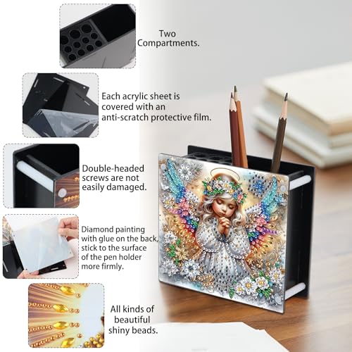 Image of DIY 5D Diamond Painting Pen Holder, Angelic Pencil Holder for Christian Home or Spiritual Gift, Diamond Painting Pen Organizer for Office Desk, Acrylic Craft Pencil Storage
