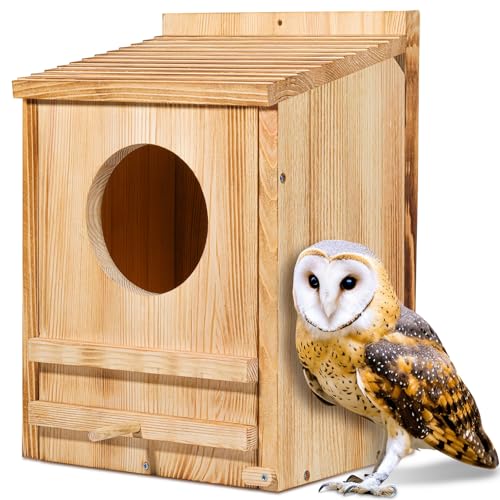 Barn Owl House,Owl Nesting Box for Outside,Wooden Screech Owls Nesting Box, Large Caliber Round Hollow Outdoor Bird's Boxes, Suitable for Wildlife Screech, Barred, Great Horned, Barn