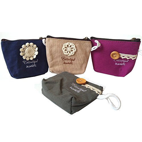 4pcs Monedero Mujer Pequeño Mini Monedero con Encaje Cinta y Botones y Cremallera para Monedas Tarjetas Llaves Otros Objetos Pequeños