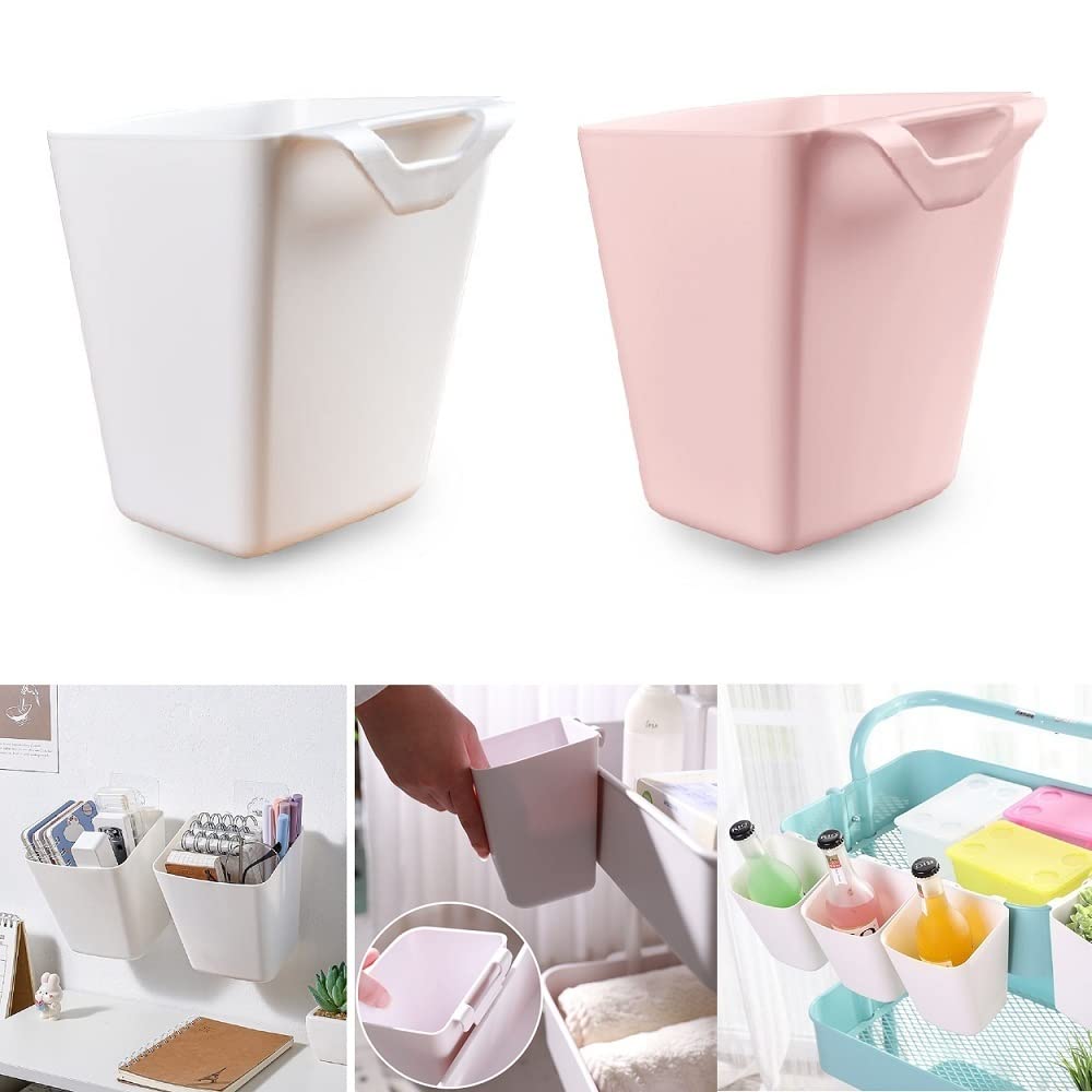 2 Pcs Hanging Cup Holder,Trolley Basket Storage Wall Organizer,Plant Containers,Storage Bucket,Artificial Planters/Plant Pot or Make Up Pencil Holder for Home Decor Office,Kitchen (Whinte+Pink)