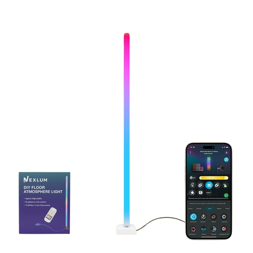 Nexlum Smart RGBIC LED Corner Floor Lamp with Music Sync, 45" Dimmable Standing Lamp