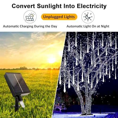 MXJFYY Solar Meteor Shower Lights, 11.8 Inch 10 Tube 240Leds Outdoor String, Waterproof Falling Lights with Remote - Image 2
