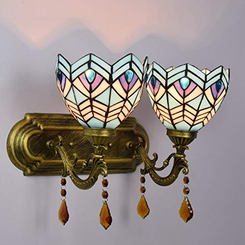 Applique vitrail bleu d'exception avec double cristal de décoration classique - 5