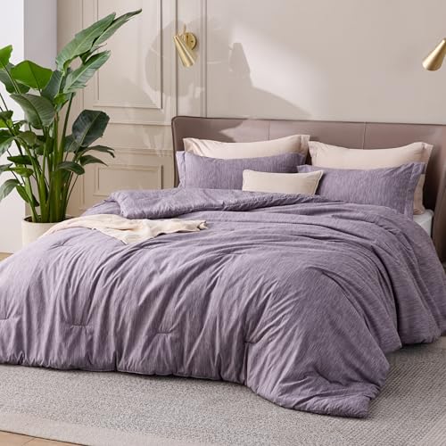 Image of Bedsure Full Comforter Set - Grayish Purple Soft Bedding for All Seasons, Cationic Dyed Bed Set, 3 Pieces, 1 Full Size Comforter (82 inchx86 inch) and 2 Pillow Shams (20 inchx26 inch+2 inch)