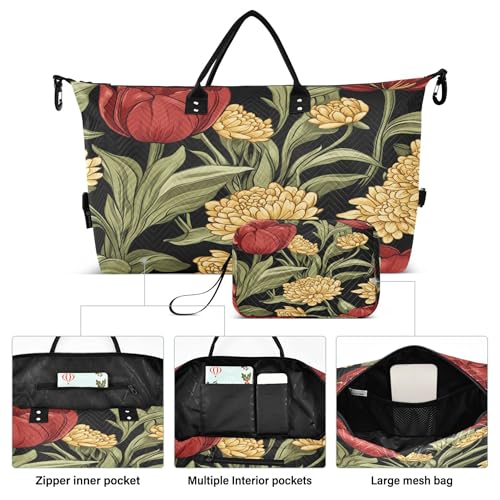 Beautiful Flowers Travel Duffel Bag for Women Weekend Overnight Dag with Toiletry Bag, Luggage Bag for Travel, Sport, Gym2