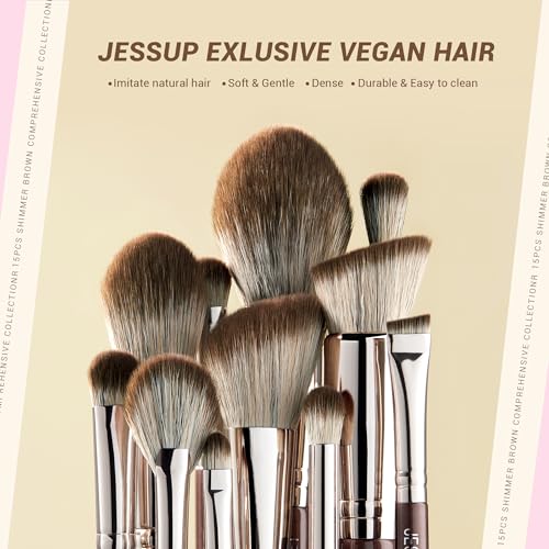 Jessup Makeup Brushes Set 15pcs Brown Make up Brushes Set Professional Premium Synthetic Foundation Eyebrow Concealer Blush Eyeshadow Contour Eyeliner Powder Blending Highlighter Brush - Image 2