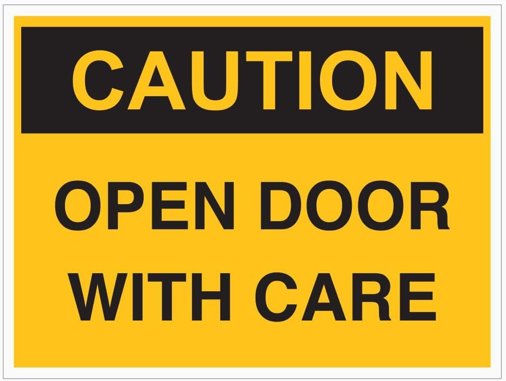 Caution Open Door with Care Rust Free Aluminum Tin Sign - Warning Decor with Pre-Drilled Holes for Indoor-Outdoor Office Door, Warehouse Entrance, Hospital Room - 8x12 Inch​