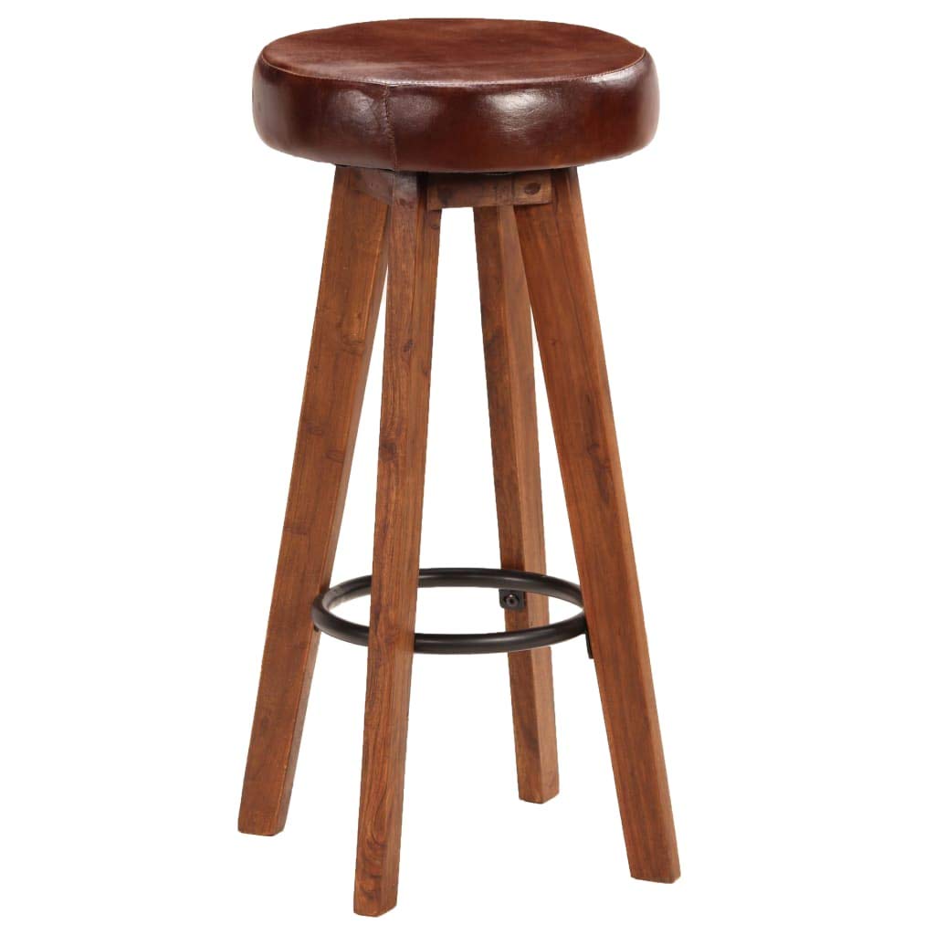 Homgoday Taburetes de bar de 2 piezas de piel auténtica y madera maciza de acacia, silla de oficina, silla de oficina, silla de escritorio para dormitorio o salón