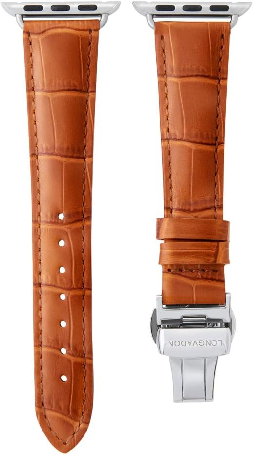 Super Brands Longvadon Womens Leather Apple Watch Band - Compatible with Apple Watch Series 1-7 (38, 40 & 41MM) - Genuine Apple Watch Leather Band - Caiman Series - Whiskey Brown / Silver Details - M Size Promo 40% OFF Longvadon Womens Leather Apple Watch Band - Compatible with Apple Watch Series 1-7 (38, 40 & 41MM) - Genuine Apple Watch Leather Band - Caiman Series - Whiskey Brown / Silver Details - M Size