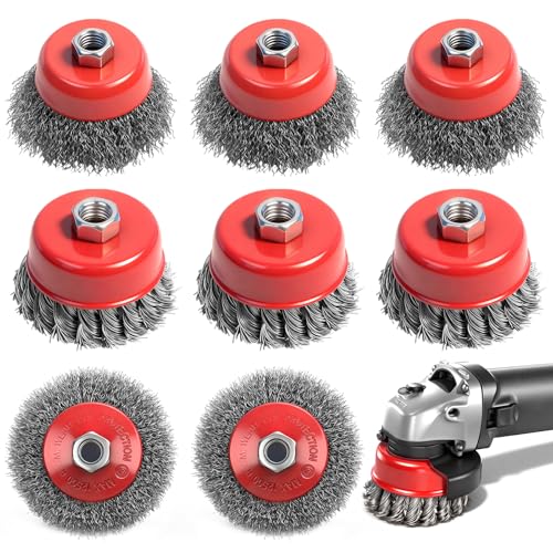8 Stück Drahtbürste Winkelschleifer 75mm Topfbürste & 100mm Scheibenbürste für M14 Winkelschleifer Flex Drahtbürste Stahlbürste Winkelschleifer Zopfbürste für Reinigen Entrosten und Schleifen