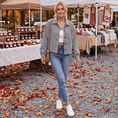 Gumipy Corduroy Jacket Women Button Down Crop Long Sleeve Fall Cardigans - image 5