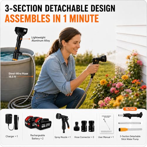 Image of Cordless Stick Water Transfer Pump 770 GPH with 2x4.0Ah Batteries