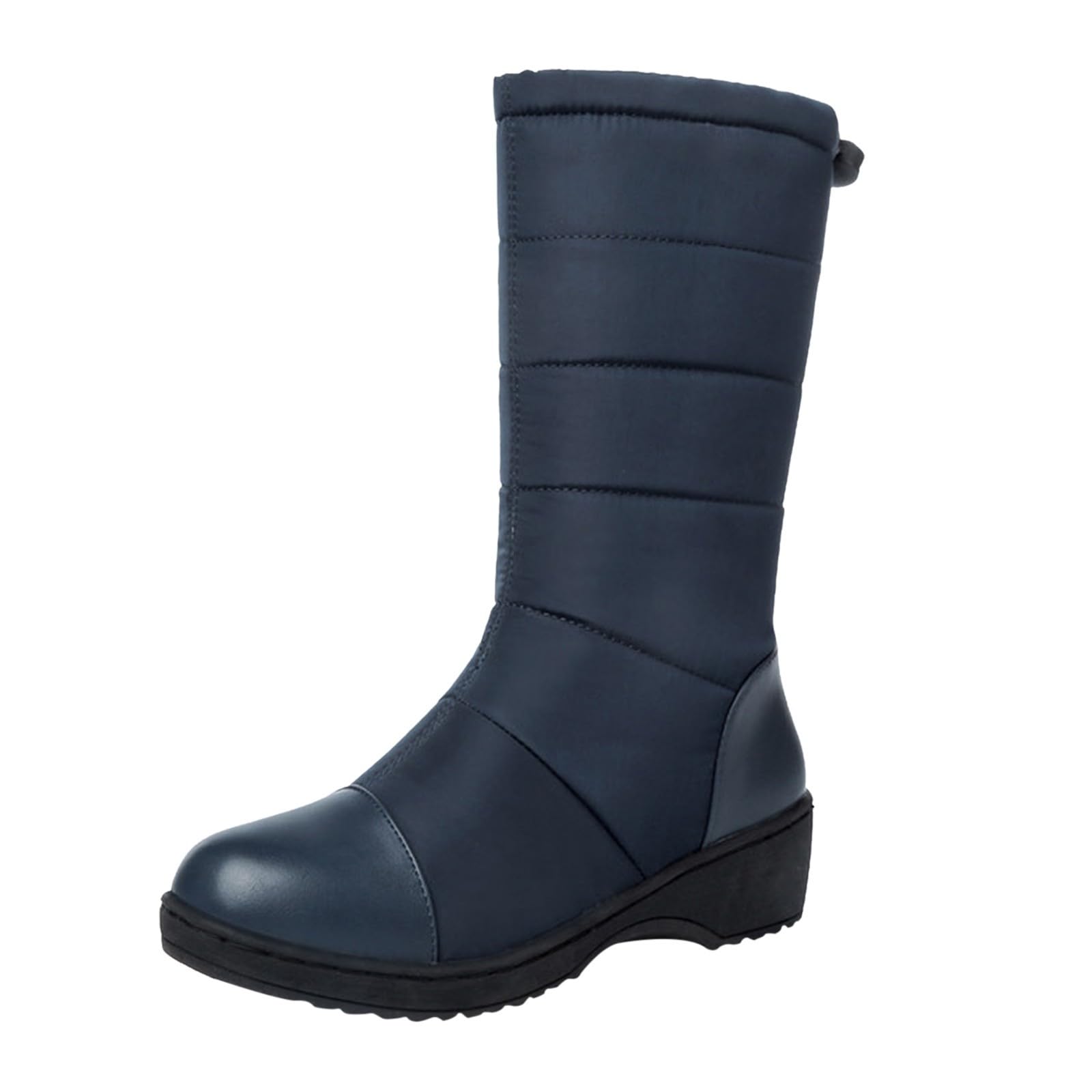 Womens Winter Mid Calf Snow Boots Waterproof Rain Plush Lined Elastic Platform Wedge Cold Weather Warm Padded Slip