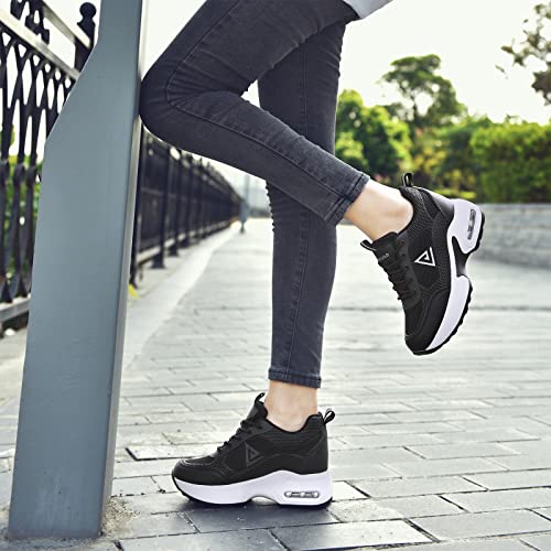 AONEGOLD Womens Knit Platform Hidden Wedges Sneaker High Top Athletic Walking Shoes High Heel Mesh Fashion 7