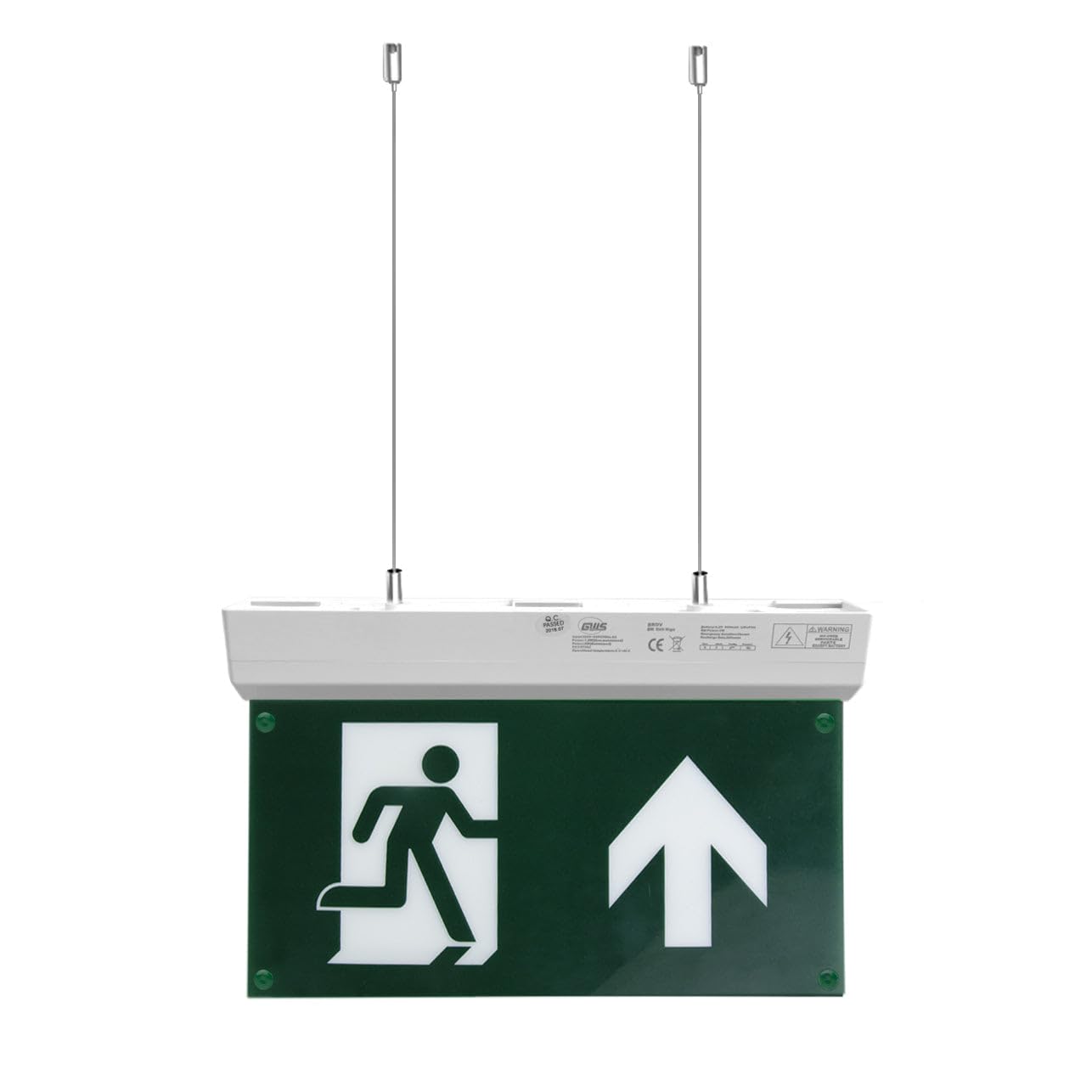 G.W.S® IP20 2W LED Emergency Exit Light, Non-Maintained/Maintained, 3 Hours Emergency Backup, Arrow Up with Suspended Kit
