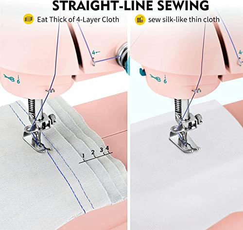 Image of Magicfly Mini Sewing Machine with Extension Table, Dual Speed Portable Sewing Machine for Beginners with Light, Sewing Kit for Household Use, Pink
