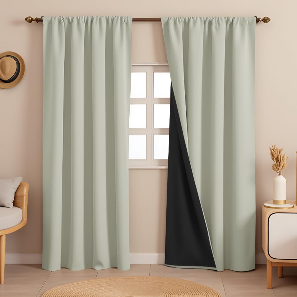 Image of HOMEMONDE Window Curtains 6 Feet Set of 2 - Thermal Insulation Blackout Curtain, Black Backing & Rod Pocket Style Drapes - (72 Inch, Off White)