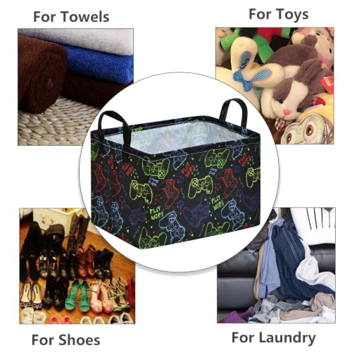 Image of MAIZMZ Game Controller Storage Bin, Waterproof Linen Laundry Basket with Handles for Game Room Bed, Gifts,Toys