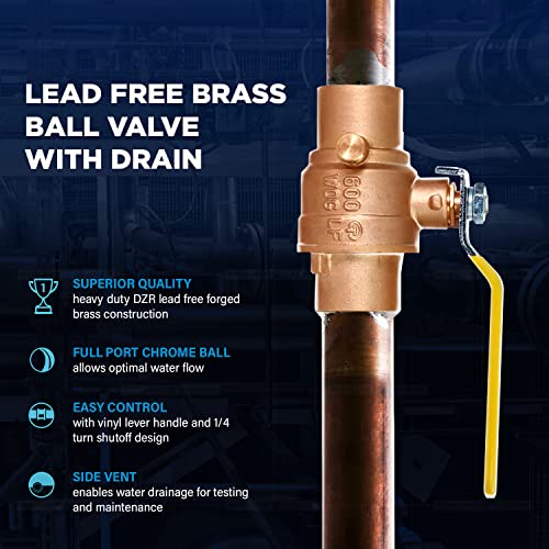 Midline Valve 627C223-Nl Premium Full Port Ball Valve With Drain Brass, X 1 In. Swt, 1 In. Swt X 1 In. Swt #TOP3