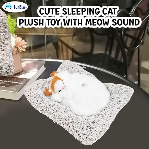 Image of FunBlast Cute Sleeping Cat Plush Toy with Meow Sound, Gift for Kids, Toy Accessories for Car Dashboard (White-2)