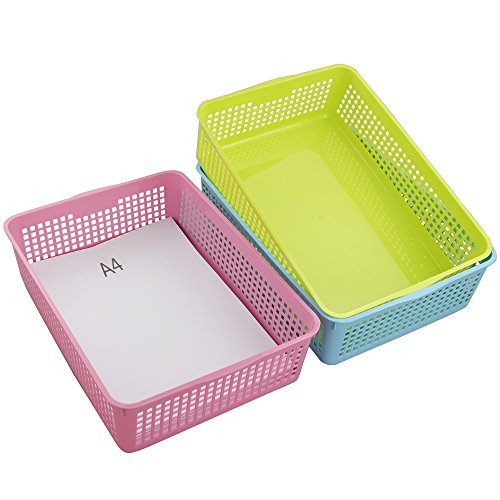 Dynko Aufbewahrungskörbe Körbchen Kunststoff, A4 farbige Körbe, 3-Pack Cover