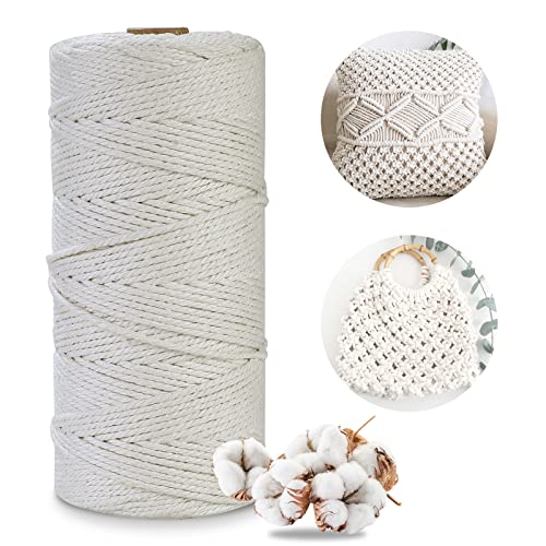 Giloty Corde Macramé 2mm x 200m, 100% Fil de Coton Naturel pour Bricolage, Tapisserie, Tricot, DIY, Décoration (Beige)