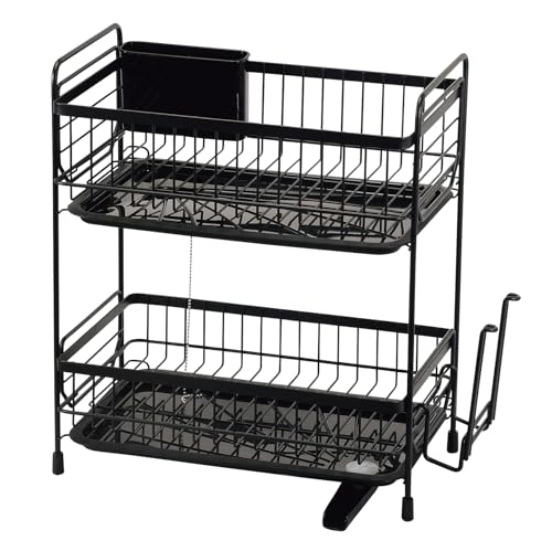 Pearl Metal HC-515 Slim 2-Tier Moderie Dish Drainer Basket Black