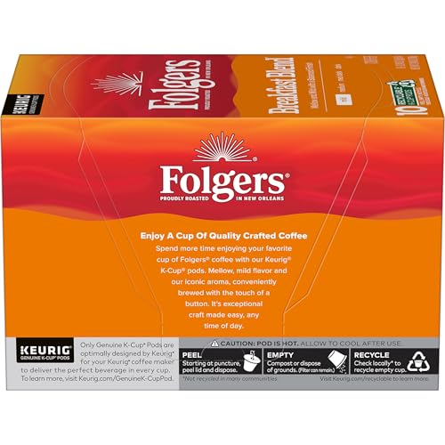 Image of Folgers Breakfast Blend Coffee, Mild Roast, Keurig K-Cup Pods, 10 Count Box