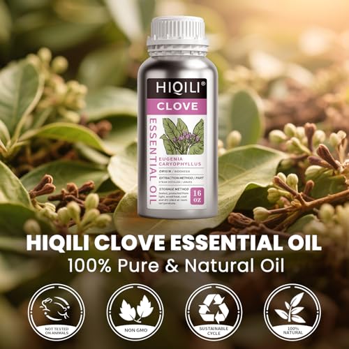 Image of HIQILI 16 Fl Oz Clove Essential Oil, Pure Natural for Hair, Diffuser, Aromatherapy - 500ML