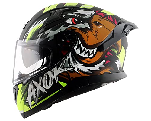 Image of Axor Apex Falcon ISI ECE DOT Certified Full Face Dual Visor Helmet for Men and Women with Pinlock Fitted Outer Clear Visor and Inner Smoke Sun Visor -Dull Black Neon Yellow-XL