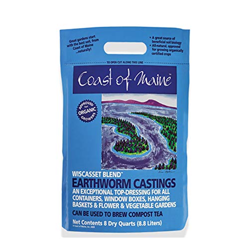 Coast of Maine Wiscasset Blend Earthworm Castings Top Dressing Soil for Containers, Baskets, and Flower and Vegetable Gardens, 8qt