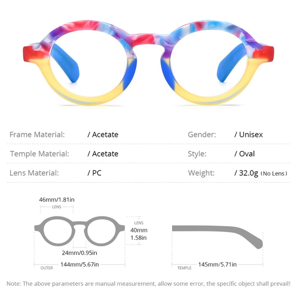 MUTYNE Occhiali da vista in acetato opaco multicolore Montatura da uomo Occhiali da vista ovali retrò Occhiali da vista da donna