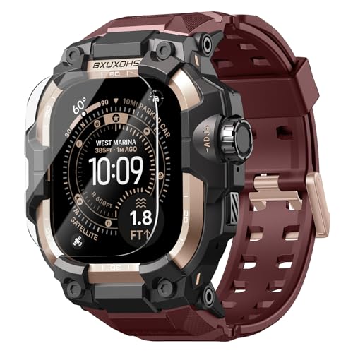 Ya en manzanajugosa.com: BXUXOHS Resistentes Funda y Correa para Apple Watch Ultra 3/2 49mm Hombre,Protector Antigolpes de Nivel Militar,con 2 Piezas Protector de Pantalla,Correas Táctica para iWatch Ultra 3/2,Rojo Vino