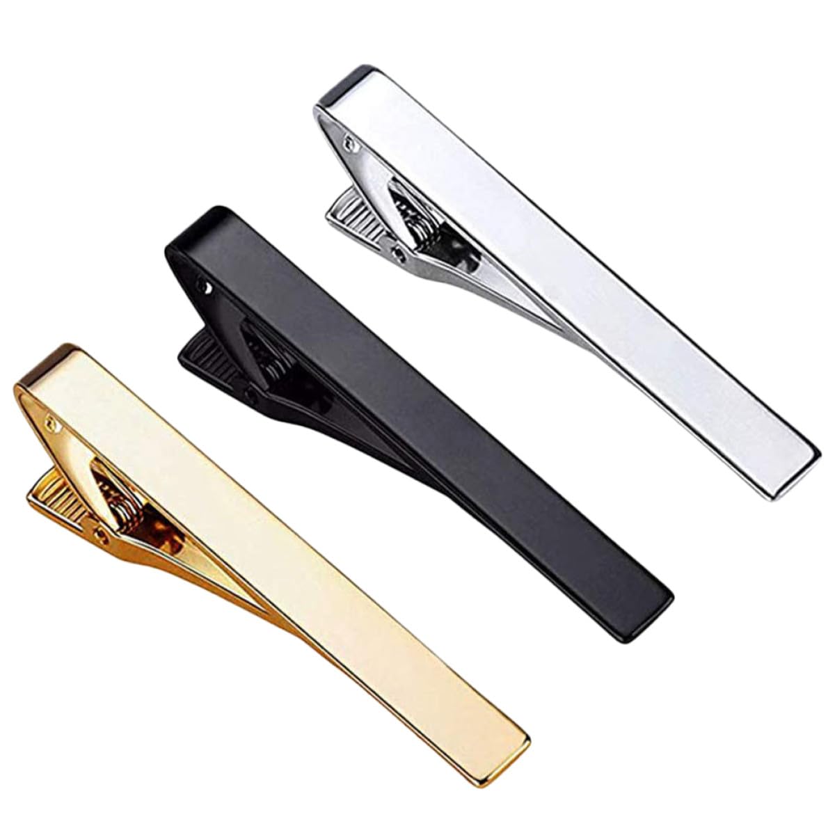 Angoily 3 Stück pack Klassische Krawattenklammern aus Kupfer für Herren Modisches Accessoire in Silber Gold und Schwarz Geeignet für Partys und Weihnachten