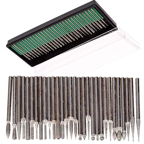 Image of DIY Crafts 30 Pieces Rotary Tool Bits - Diamond Tipped Deburring and Engraving Set - For a Range of Surfaces in a Variety of Sizes (Shape No # 9, Diamond Burr)