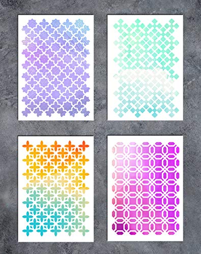 GSS Designs Patterns Oriental Stencil Template Setï¼ˆ4 Packï¼‰- Geometric Stencil A5(6x8.25 Inch) - Art Painting for Card Making Canvas Furniture(SL-070)