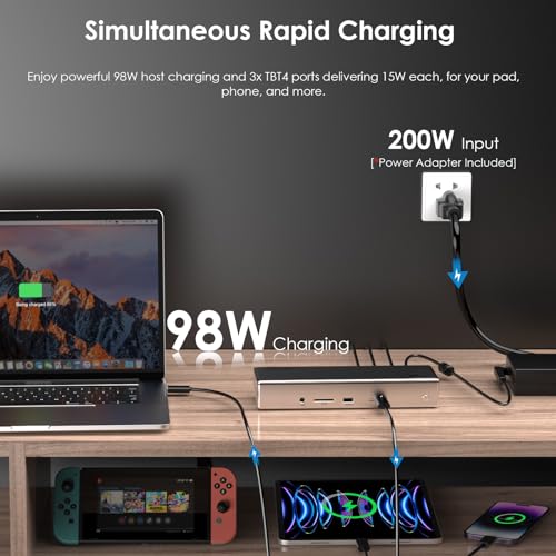 Image of WAVLINK Thunderbolt 4 Dock with 100W Charging, Displaylink Docking Station Quad 4K@60Hz Monitor,3 Thunderbolt 4 Ports, 2.5G Ethernet, Thunderbolt Dock for Mac M1-M4 and PC,Displaylink Driver Required