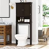 UTEX Bathroom Storage Over The Toilet, Above Toilet Storage Cabinet Organizer with Adjustable Shelves and Double Doors, Espresso