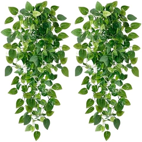 Sggvecsy Fake Hanging Plants 2 Pcs Artificial Hanging Plants Fake Ivy Vine Faux Pothos Vines Artificial Ivy Leaves Greenery Plant for Room Patio Home Indoor Outdoor Shelf Wall Garden Decor(No Baskets) Cover
