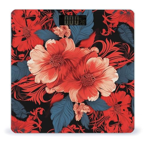 Báscula digital de vidrio templado roja con patrón floral miniatura 1