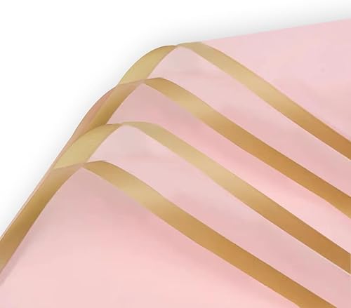 EMITAOHWF 20 hojas de papel de regalo de flores, borde rosa y dorado, impermeable, papel de regalo para flores, papel de regalo para manualidades,