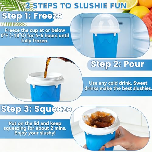Image of FANS-ONE 500ML Slushie Cup, DIY Magic Slushy Maker Cup, Cool Stuff Things Gadgets for Juices Milk Ice Cream Make, Quick Frozen Squeeze Slushy Cups with Lids & Straw for Teens Kids Family, Pink