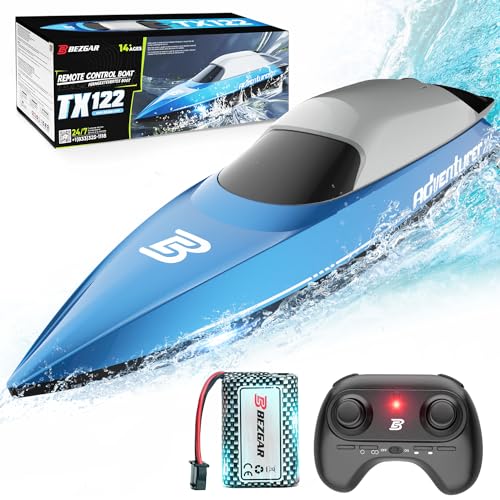 BEZGAR Remote Control Boat- 2.4GHz RC Boat with Rechargeable Battery, Fast Speed 20+ MPH with Double-Hatch Design for Lakes&Pools, Summer Toys for Adults and Ideal Gifts Rc Boats for Kids 8-12(TX122)