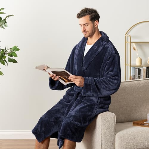 Image of PAVILIA Mens Soft Robe, Plush Fluffy Fleece Bathrobe Men, Long Sherpa Shaggy Spa Robe