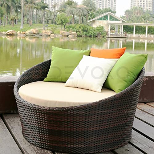 Image of DEVOKO Outdoor Pool Side, Garden, Balcony, Porch, Backyard, Terrace, Patio, Beach Round Sofa Wicker and Rattan Daybed Furniture Set (Darkbrown and Off White