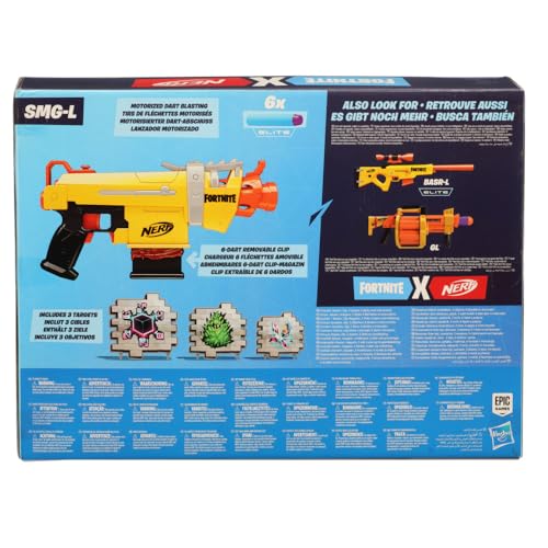 Image of Nerf Fortnite SMG-L Motorized Dart Blaster - Includes 3 Targets - Comes with 6-Dart Clip and 6 Official Nerf Elite Darts