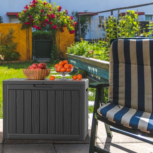 Image of 45 Gallon Outdoor Storage Box - Deck Box Waterproof Patio Furniture, Garden Tools, Cushions, Pool Accessories Outside Storage Resin Box,BLACK