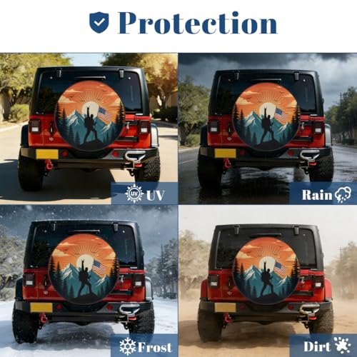 Image of Silhouette American Flag Spare Tire Cover Wheel Covers Protectors Waterproof Dust-Proof Universal Fit Trailer, RV, SUV and Many Vehicle 17 Inch,C-09