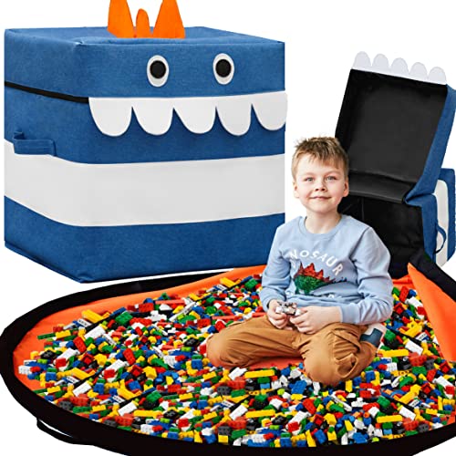 Image of STARSIKO Kids Toy Storage Organizer & Play Mat, Modern Blue Plastic Toy Box, 12 Gallons, Zipper Closure